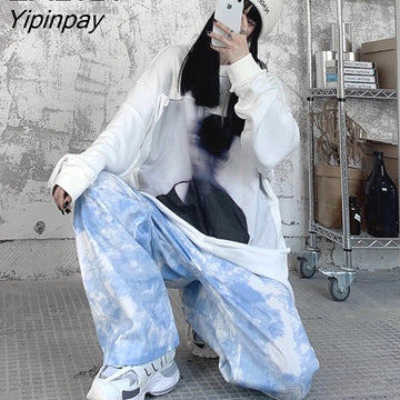 Yipinpay Street Sytle Loose Tie Dye Print Women Long pants Y2K Elastic Waist Wide Leg Pant 2023 Summer Harajuku Female Trousers